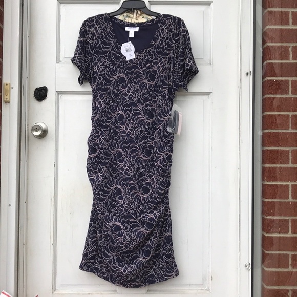NWT Motherhood Maternity Lace Gender Reveal NAVY BLUE Dress Pink Embroidery 1X - Picture 2 of 9